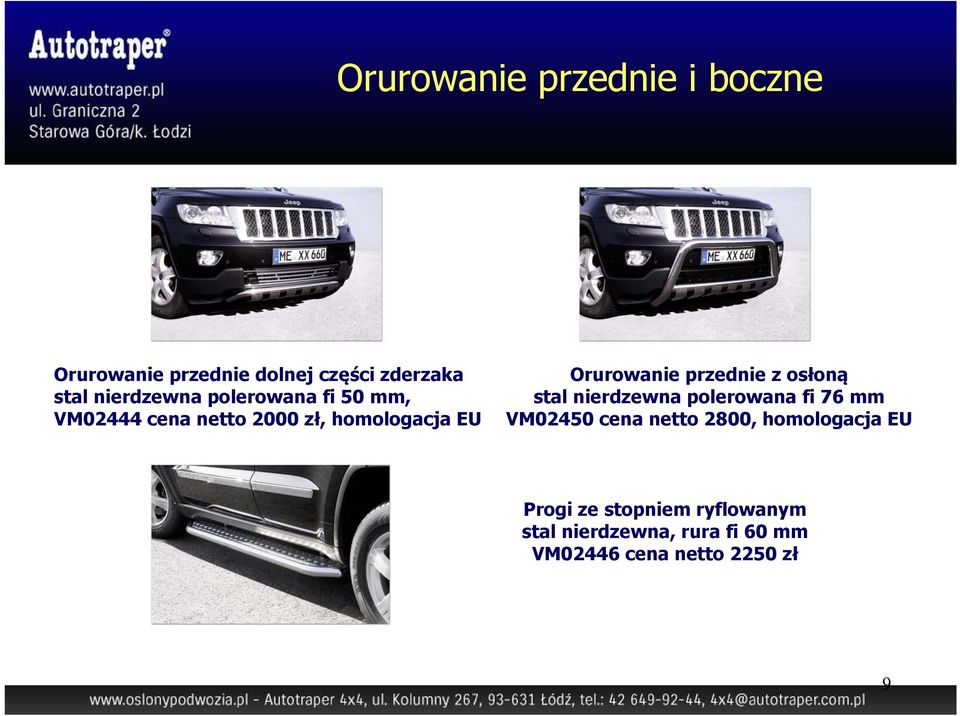 przednie z osłoną stal nierdzewna polerowana fi 76 mm VM02450 cena netto 2800,