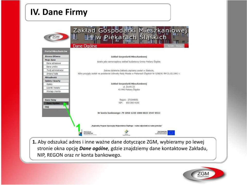 ZGM, wybieramy po lewej stronie okna opcję Dane