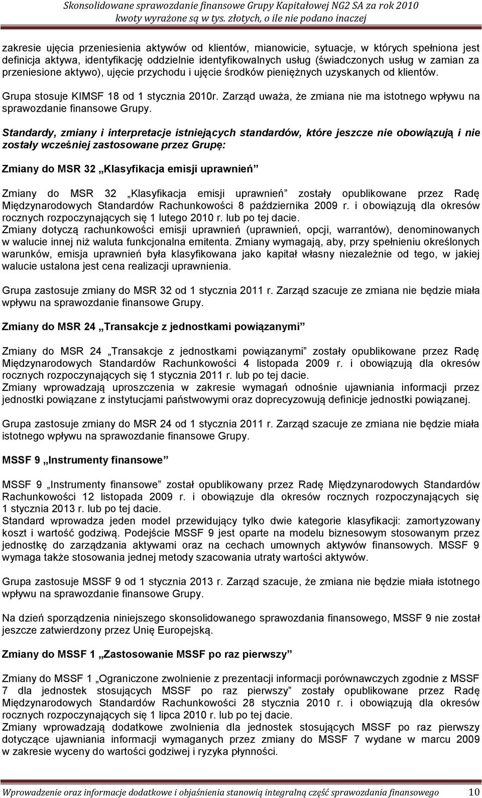 Zarząd uważa, że zmiana nie ma istotnego wpływu na sprawozdanie finansowe Grupy.