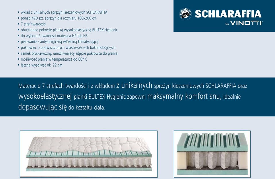 antyalergiczną włókniną klimatyzującą pokrowiec o podwyższonych właściwościach bakteriobójczych zamek błyskawiczny, umożliwiający zdjęcie pokrowca do prania możliwość