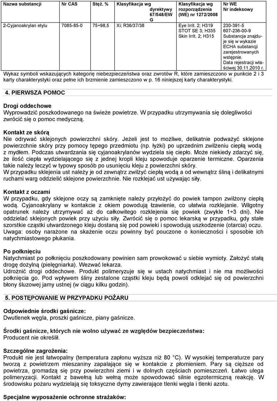 2010 r. Wykaz symboli wskazujących kategorię niebezpieczeństwa oraz zwrotów R, które zamieszczono w punkcie 2 i 3 karty charakterystyki oraz pełne ich brzmienie zamieszczono w p.