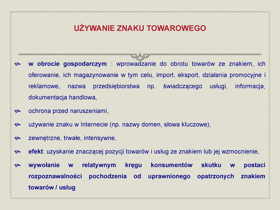 świadczącego usługi, informacja, dokumentacja handlowa, ochrona przed naruszeniami, używanie znaku w Internecie (np.