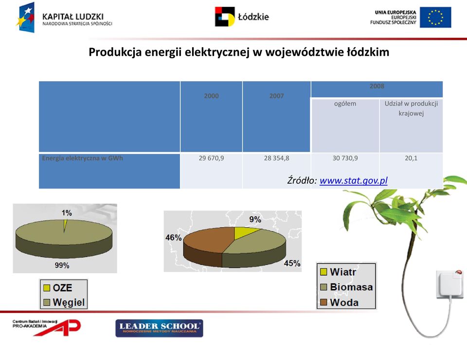 produkcji krajowej Energia elektryczna w GWh