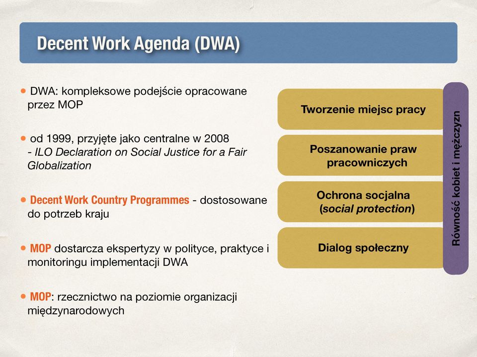 potrzeb kraju Ochrona socjalna (social protection) MOP dostarcza ekspertyzy w polityce, praktyce i monitoringu implementacji