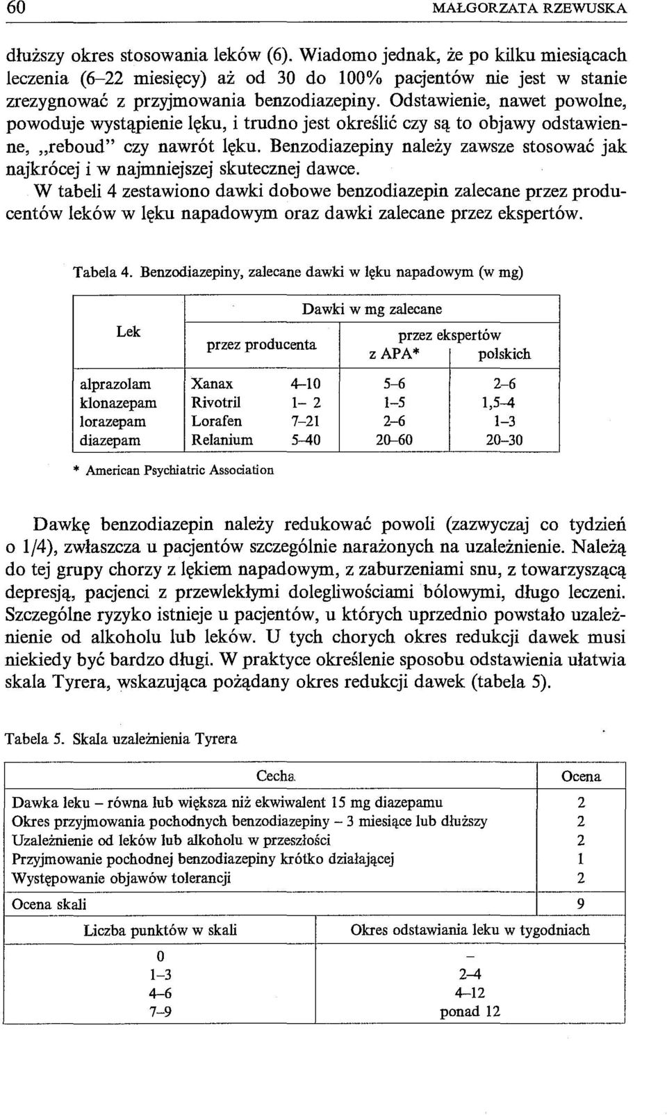 Odstawienie, nawet powolne, powoduje wystąpienie lęku, i trudno jest określić czy są to objawy odstawienne, "reboud" czy nawrót lęku.