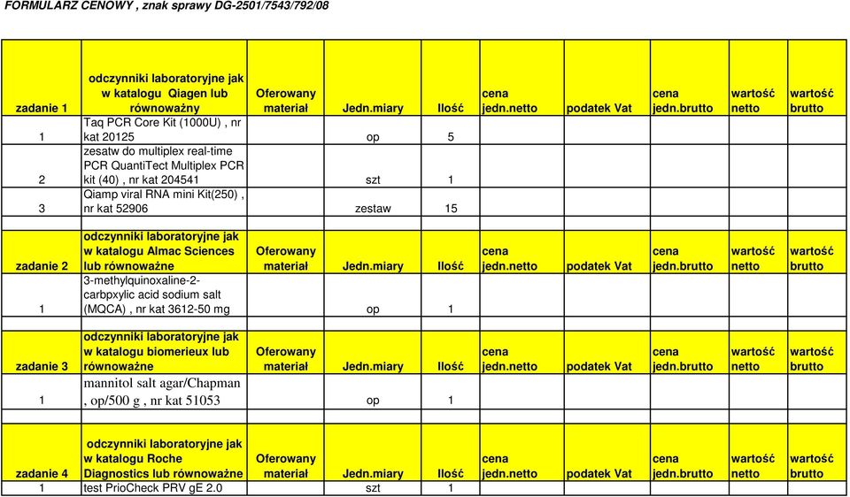 zadanie w katalogu Almac Sciences lub -methylquinoxaline-- carbpxylic acid sodium salt (MQCA), nr kat 6-50 mg op jedn.