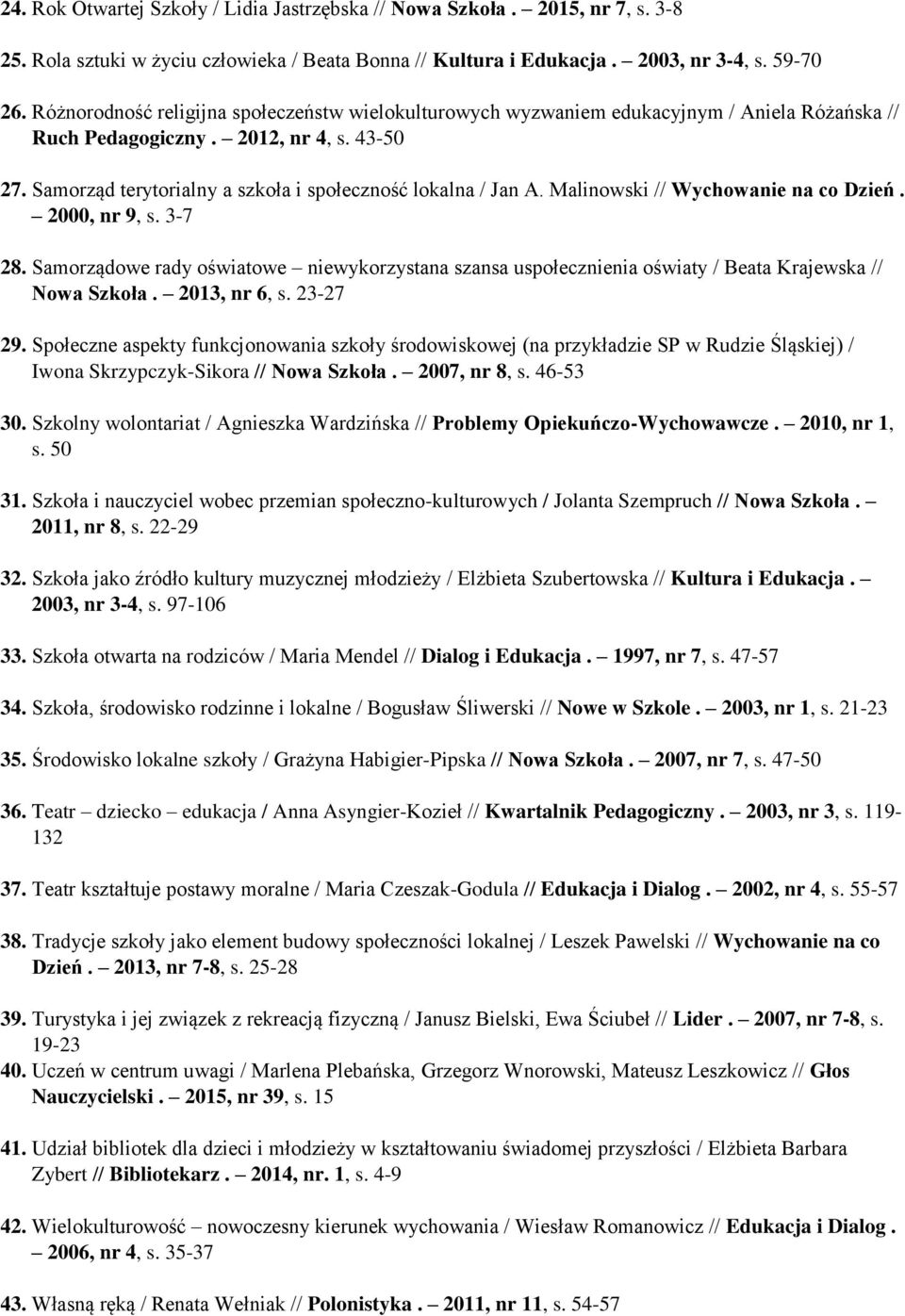 Samorząd terytorialny a szkoła i społeczność lokalna / Jan A. Malinowski // Wychowanie na co Dzień. 2000, nr 9, s. 3-7 28.