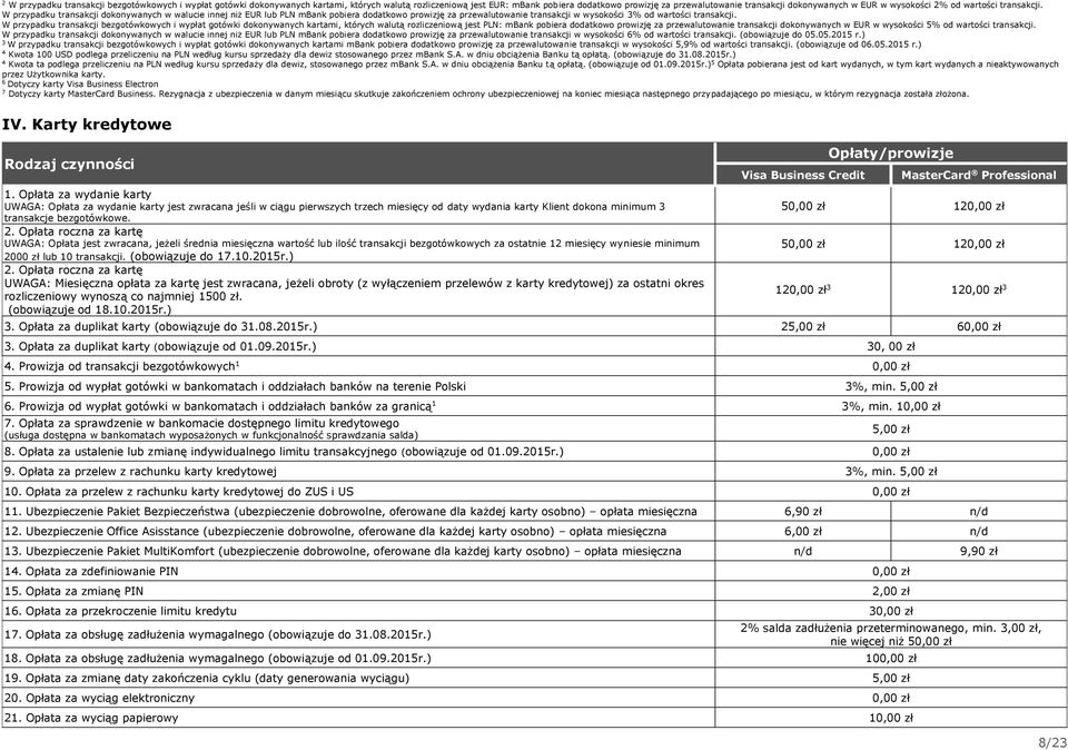 W przypadku transakcji dokonywanych w walucie innej niż EUR lub PLN mbank pobiera dodatkowo prowizję za przewalutowanie transakcji w  W przypadku transakcji bezgotówkowych i wypłat gotówki