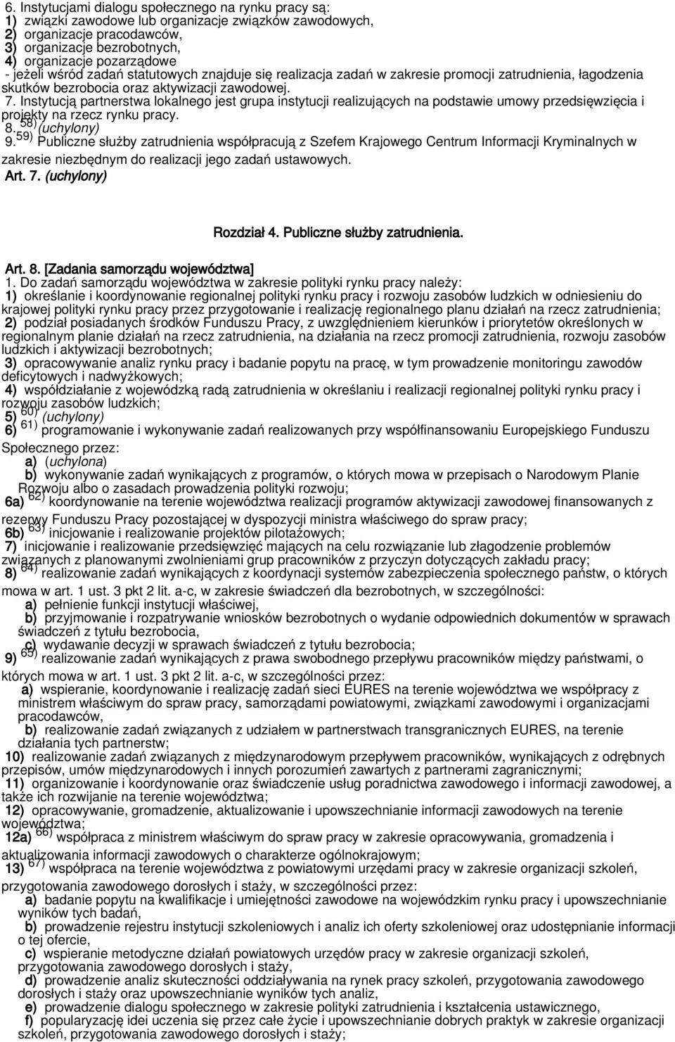 Instytucją partnerstwa lokalnego jest grupa instytucji realizujących na podstawie umowy przedsięwzięcia i projekty na rzecz rynku pracy. 8. 58) (uchylony) 9.