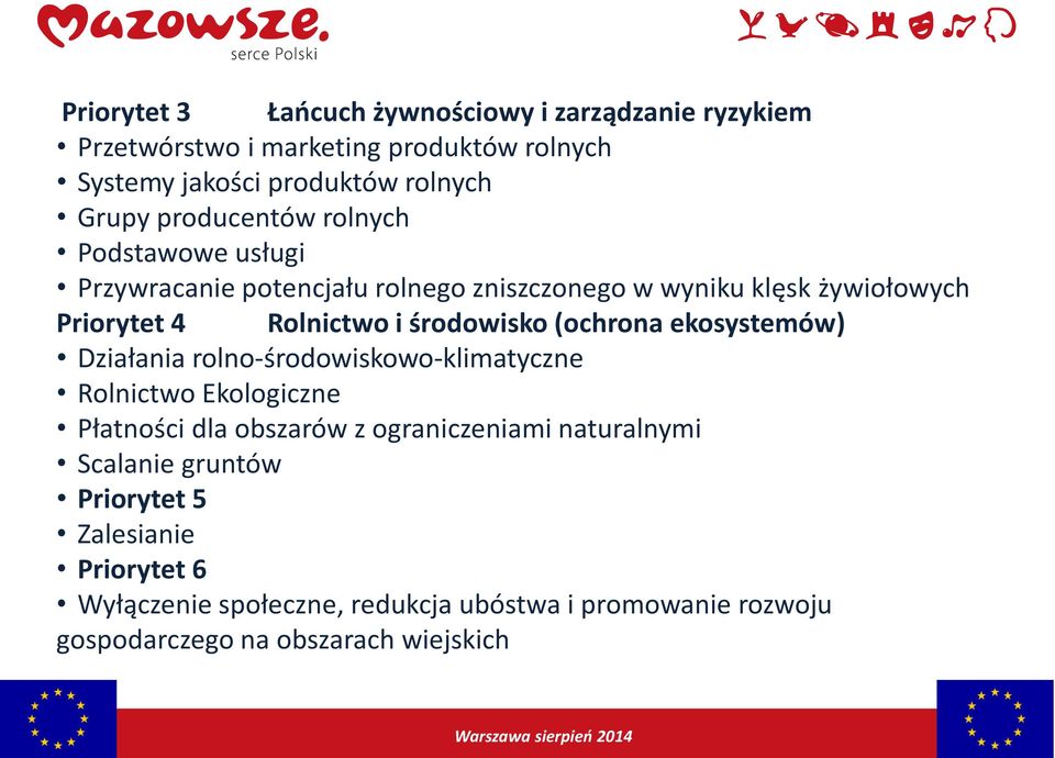 środowisko (ochrona ekosystemów) Działania rolno-środowiskowo-klimatyczne Rolnictwo Ekologiczne Płatności dla obszarów z ograniczeniami