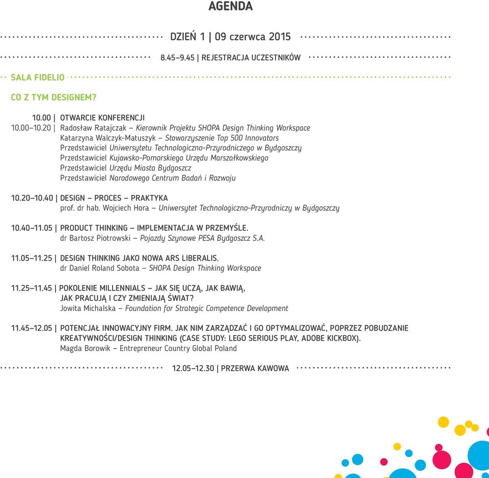 Bydgoszczy Przedstawiciel Kujawsko-Pomorskiego Urzędu Marszałkowskiego Przedstawiciel Urzędu Miasta Bydgoszcz Przedstawiciel Narodowego Centrum Badań i Rozwoju 10.20 10.40 DESIGN PROCES PRAKTYKA prof.
