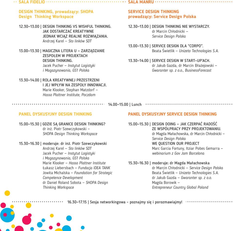 00 DESIGN NIE WYSTARCZY. dr Marcin Chłodnicki Service Design Polska 13.00 13.30 SERVICE DESIGN DLA CORPO. Beata Świetlik Unizeto Technologies S.A. 13.30 14.00 SERVICE DESIGN W START UP ACH.