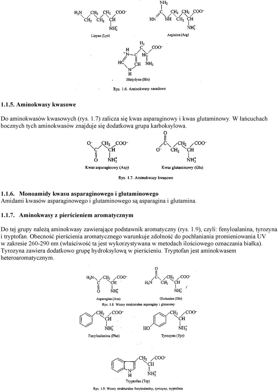 Aminokwasy z pierścieniem aromatycznym Do tej grupy należą aminokwasy zawierające podstawnik aromatyczny (rys. 1.9), czyli: fenyloalanina, tyrozyna i tryptofan.