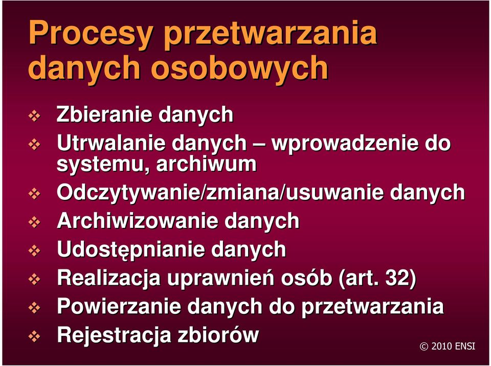 danych Archiwizowanie danych Udostępnianie danych Realizacja