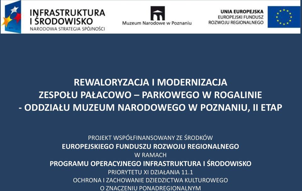 ROZWOJU REGIONALNEGO W RAMACH PROGRAMU OPERACYJNEGO INFRASTRUKTURA I ŚRODOWISKO