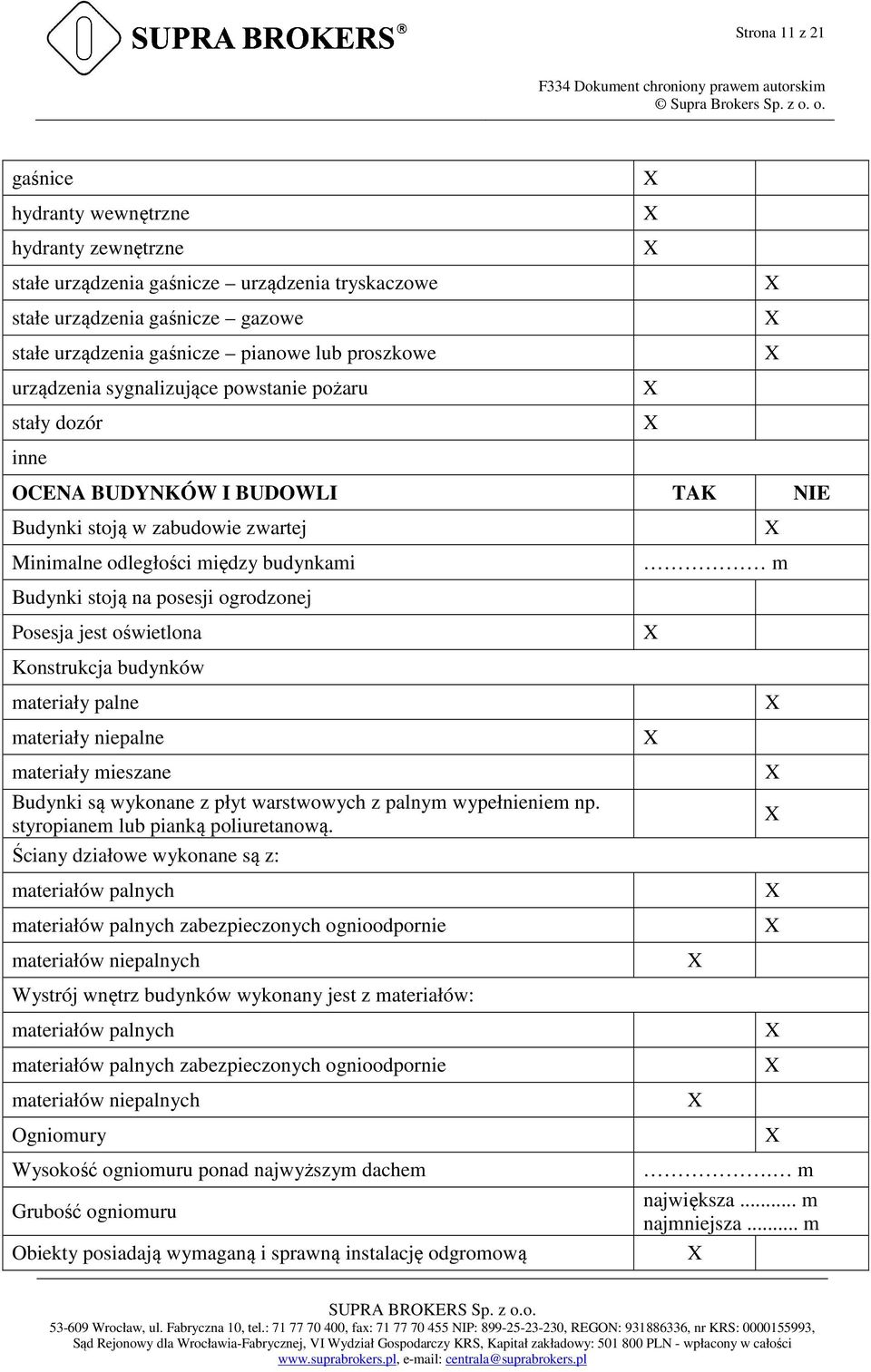 ogrodzonej Posesja jest oświetlona Konstrukcja budynków materiały palne materiały niepalne materiały mieszane Budynki są wykonane z płyt warstwowych z palnym wypełnieniem np.