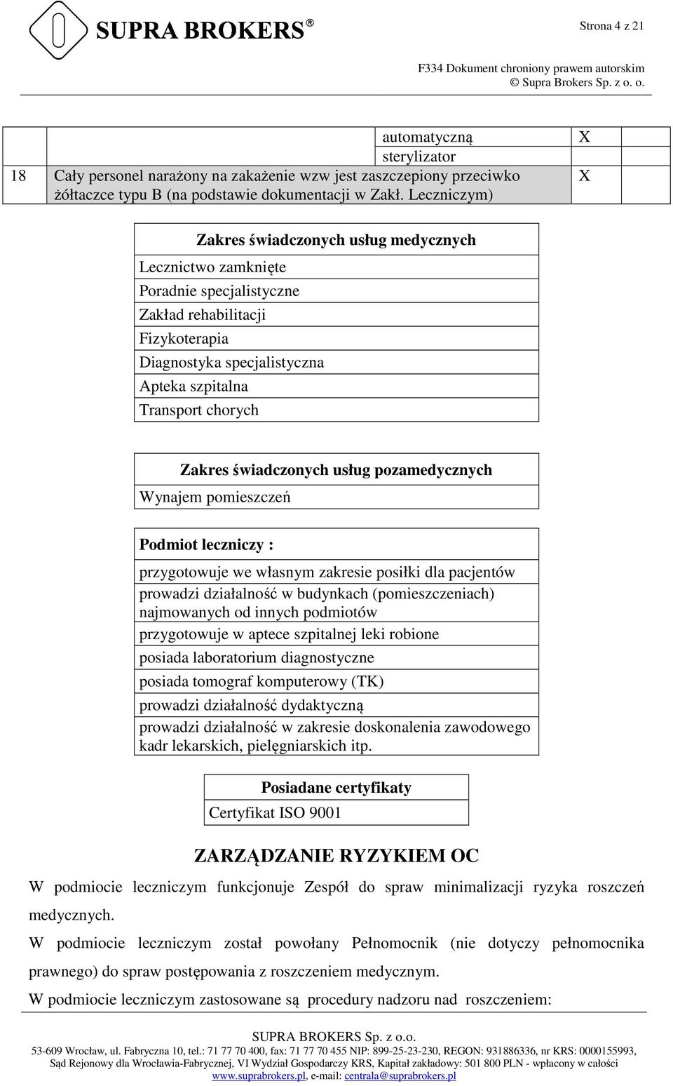 świadczonych usług pozamedycznych Wynajem pomieszczeń Podmiot leczniczy : przygotowuje we własnym zakresie posiłki dla pacjentów prowadzi działalność w budynkach (pomieszczeniach) najmowanych od