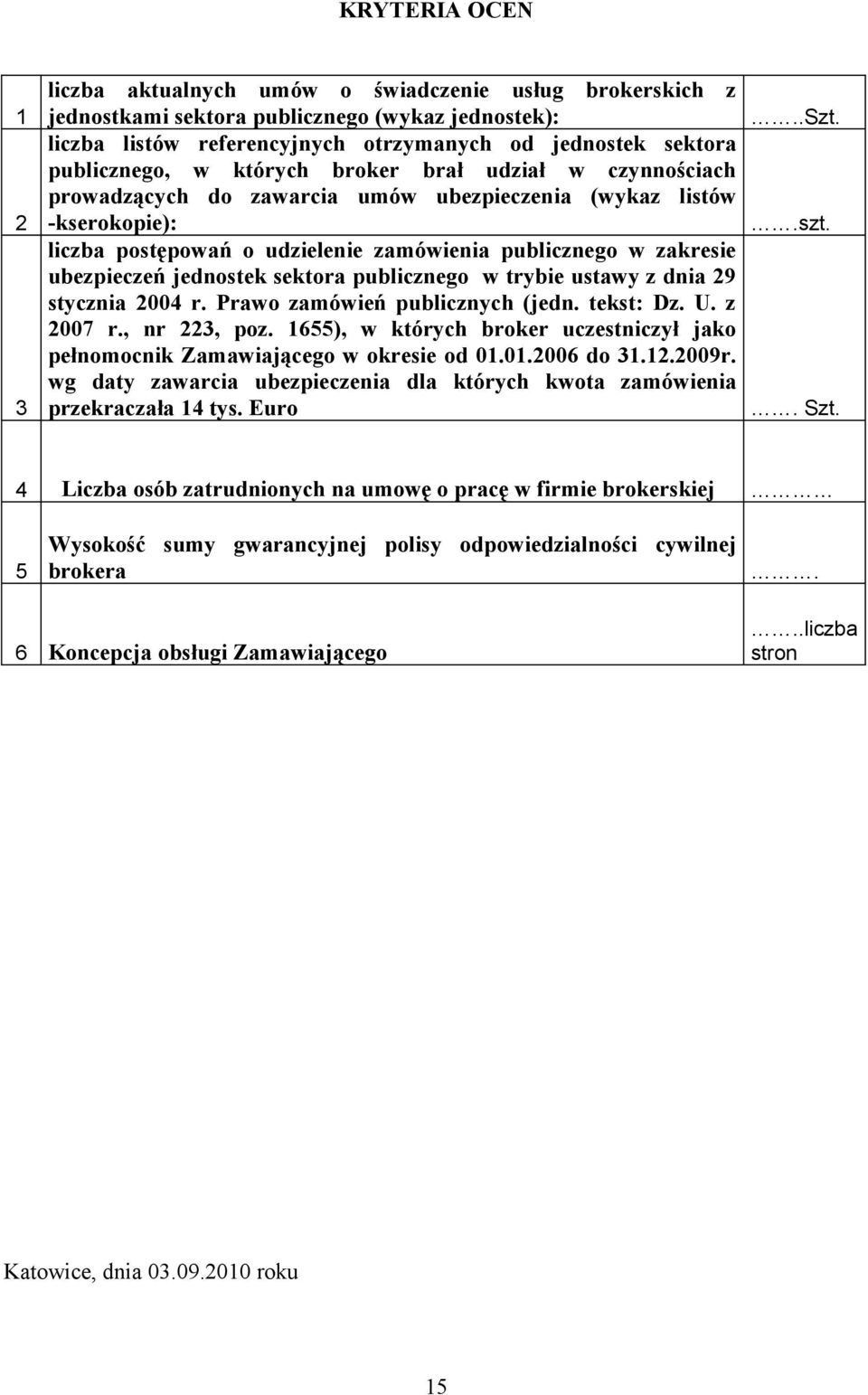 ubezpieczeń jednostek sektora publicznego w trybie ustawy z dnia 29 stycznia 2004 r. Prawo zamówień publicznych (jedn. tekst: Dz.. z 2007 r., nr 223, poz.