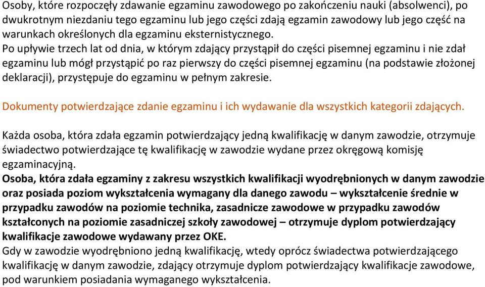 Po upływie trzech lat od dnia, w którym zdający przystąpił do części pisemnej egzaminu i nie zdał egzaminu lub mógł przystąpić po raz pierwszy do części pisemnej egzaminu (na podstawie złożonej