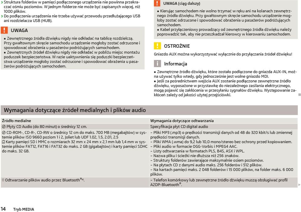 Przy gwałtownym skręcie samochodu urządzenie mogłoby zostać odrzucone i spowodować obrażenia u pasażerów podróżujących samochodem.