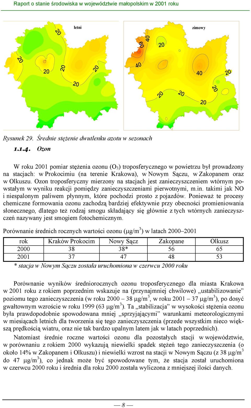 Ozon troposferyczny mierzony na stacjach jest zanieczyszczeniem wtórnym powstałym w wyniku reakcji pomiędzy zanieczyszczeniami pierwotnymi, m.in.