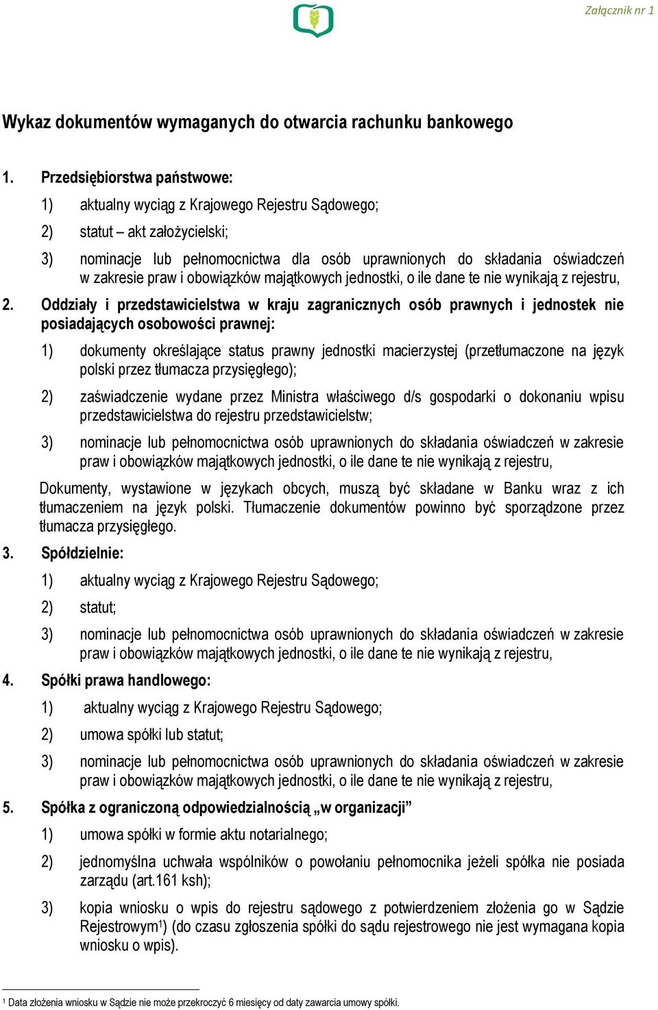 Wykaz dokumentów wymaganych do otwarcia rachunku bankowego - PDF Free  Download