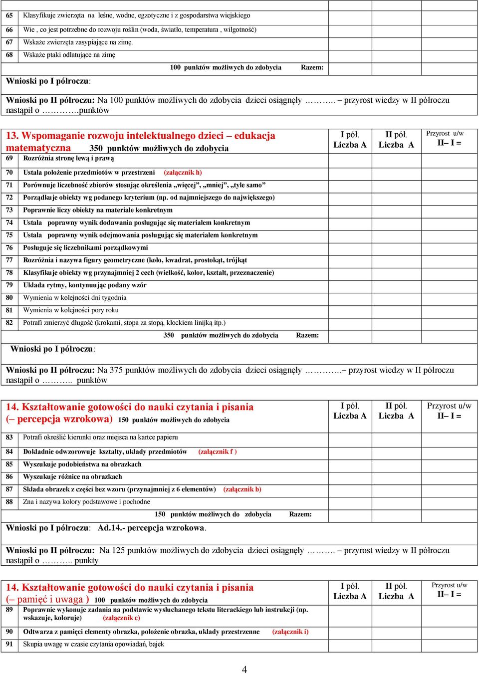 . przyrost wiedzy w II półroczu nastąpił o.punktów 13.