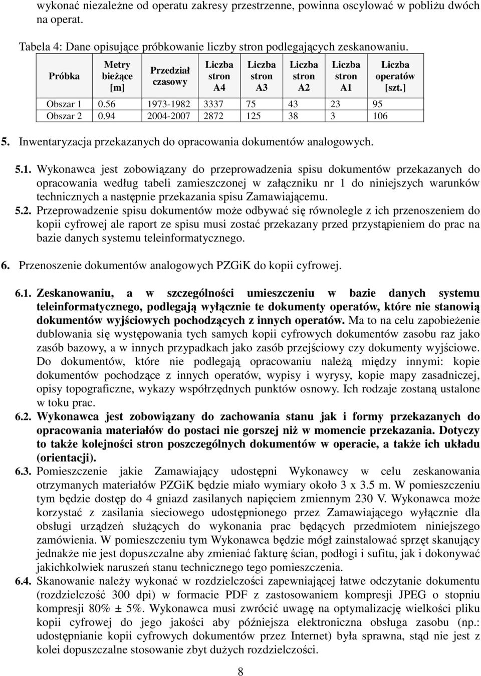 Inwentaryzacja przekazanych do opracowania dokumentów analogowych. Liczba operatów [szt.] 5.1.