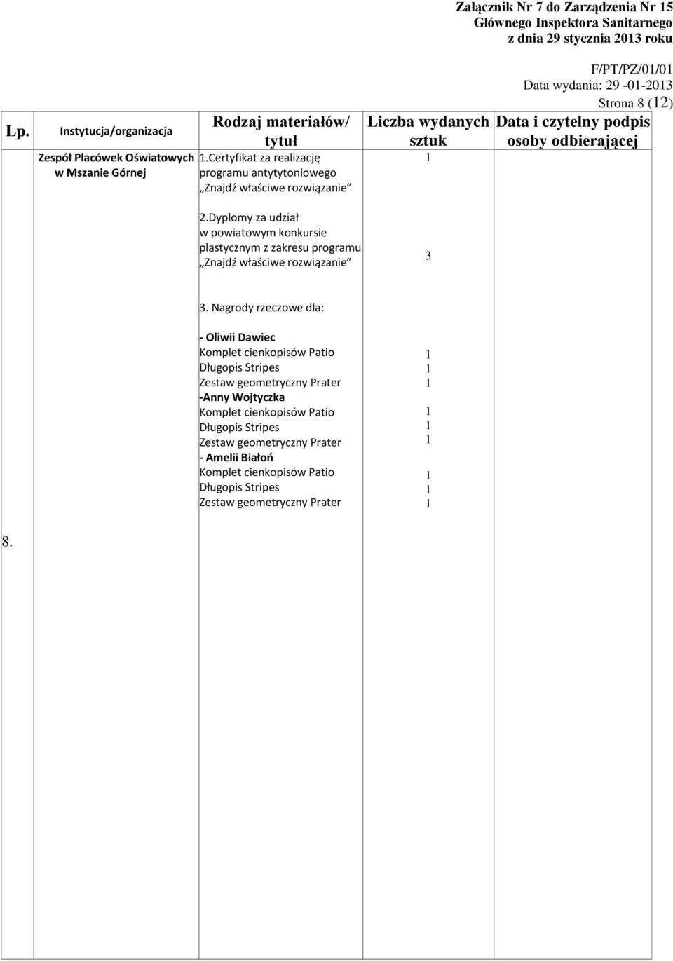 Certyfikat za realizację F/PT/PZ/0/0 Data wydania: 29-0-20 Strona 8