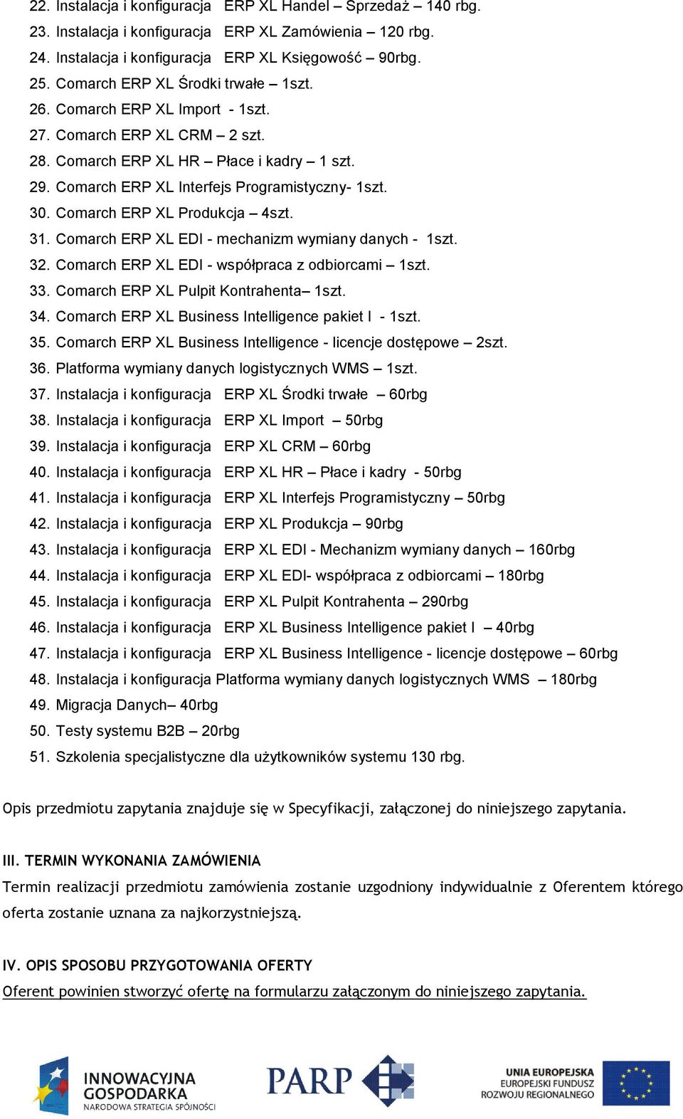 Comarch ERP XL Produkcja 4szt. 31. Comarch ERP XL EDI - mechanizm wymiany danych - 1szt. 32. Comarch ERP XL EDI - współpraca z odbiorcami 1szt. 33. Comarch ERP XL Pulpit Kontrahenta 1szt. 34.