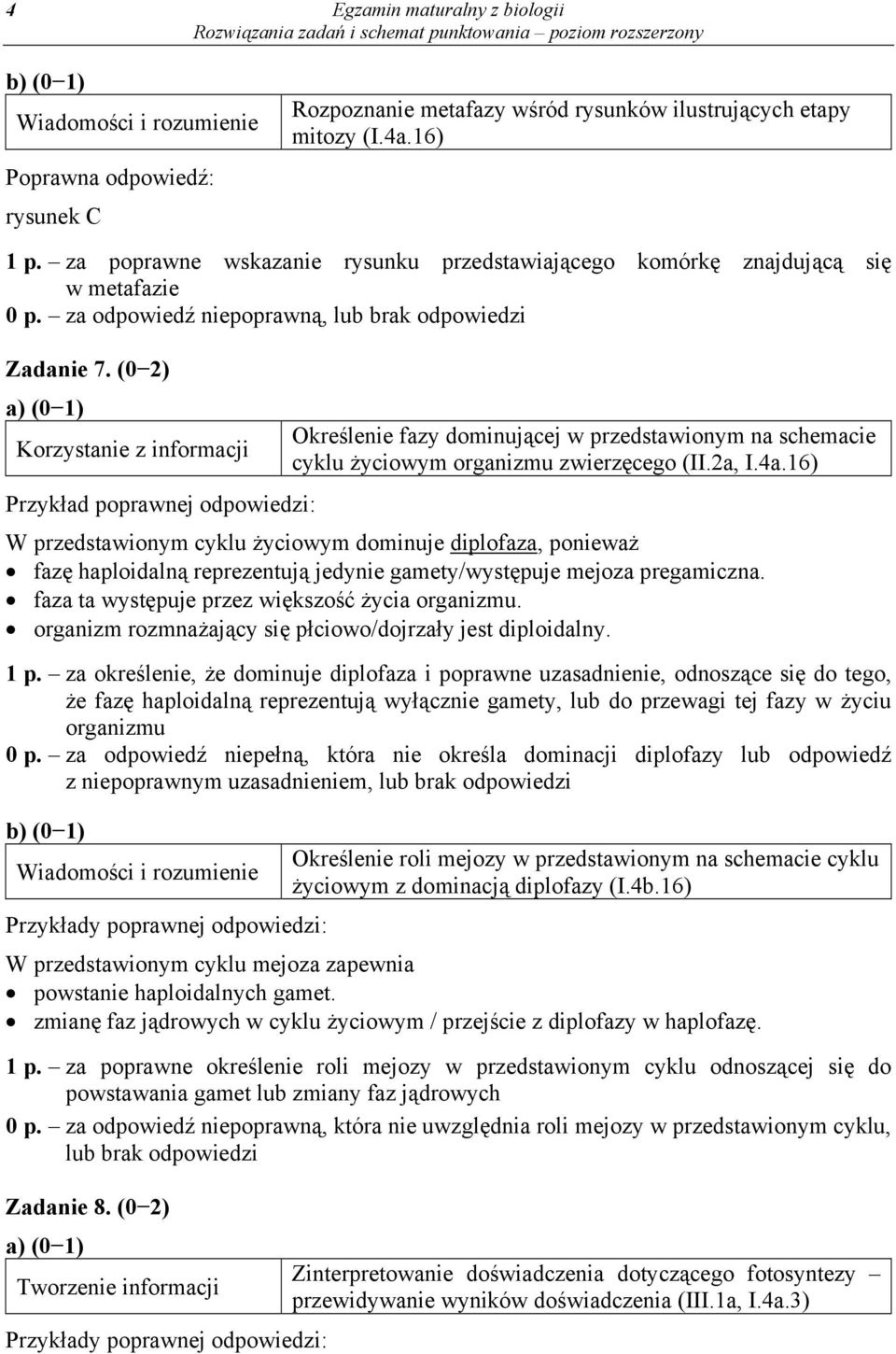 (0 2) Korzystanie z informacji Określenie fazy dominującej w przedstawionym na schemacie cyklu życiowym organizmu zwierzęcego (II.2a, I.4a.