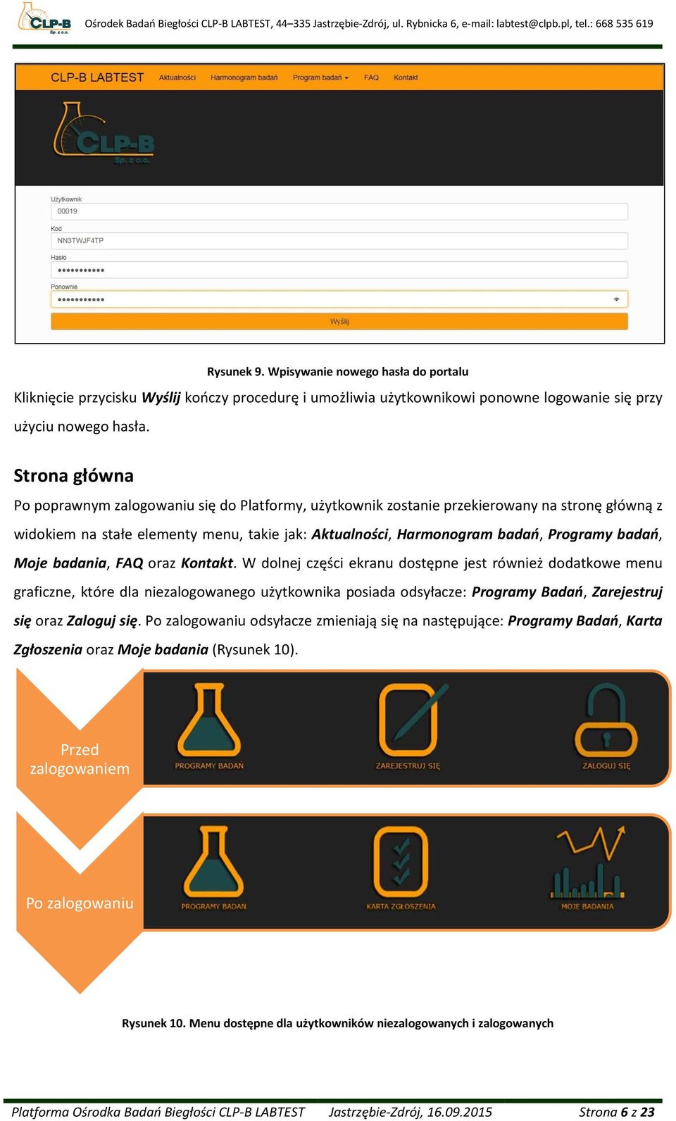 badań, Moje badania, FAQ oraz Kontakt.