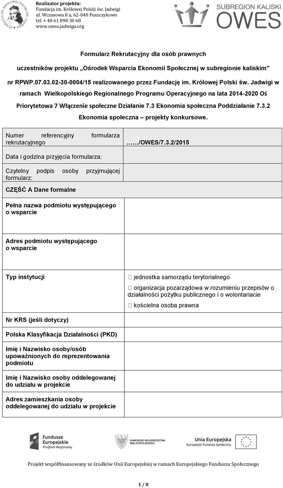 Numer referencyjny formularza rekrutacyjnego /OWES/7.3.