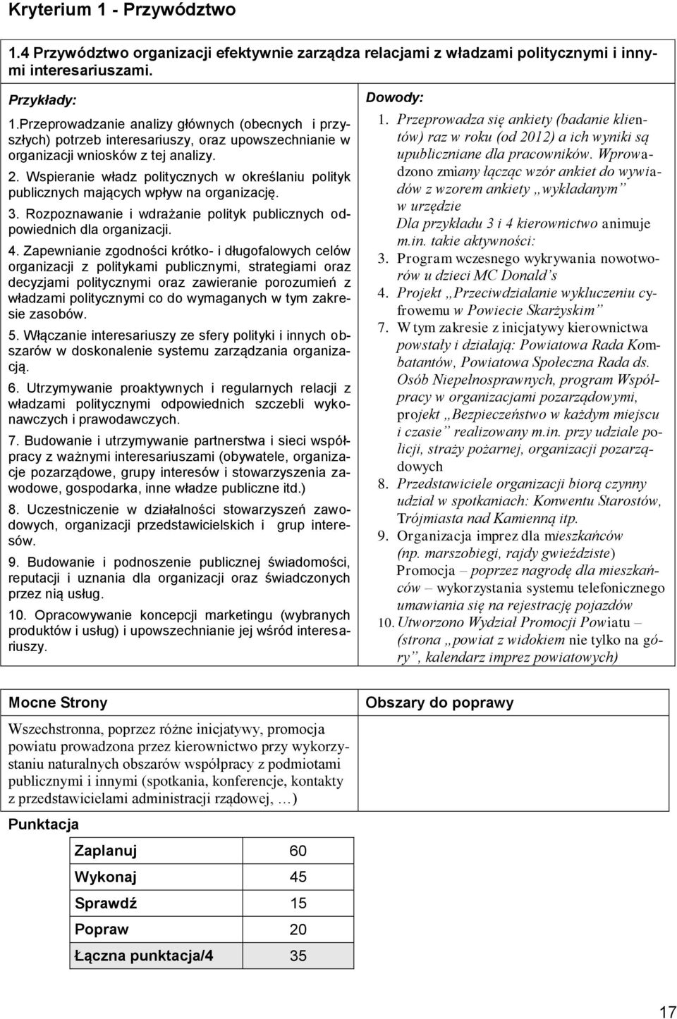 Zapewnianie zgodności krótko- i długofalowych celów organizacji z politykami publicznymi, strategiami oraz decyzjami politycznymi oraz zawieranie porozumień z władzami politycznymi co do wymaganych w