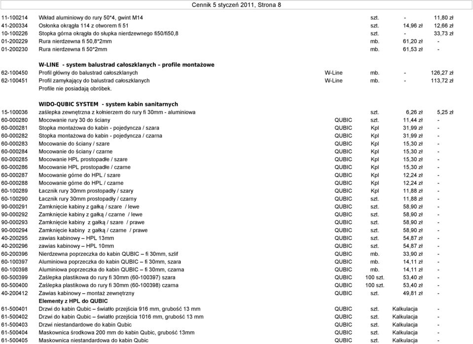 61,53 zł - W-LINE - system balustrad całoszklanych profile montażowe 62-100450 Profil główny do balustrad całoszklanych W-Line mb.