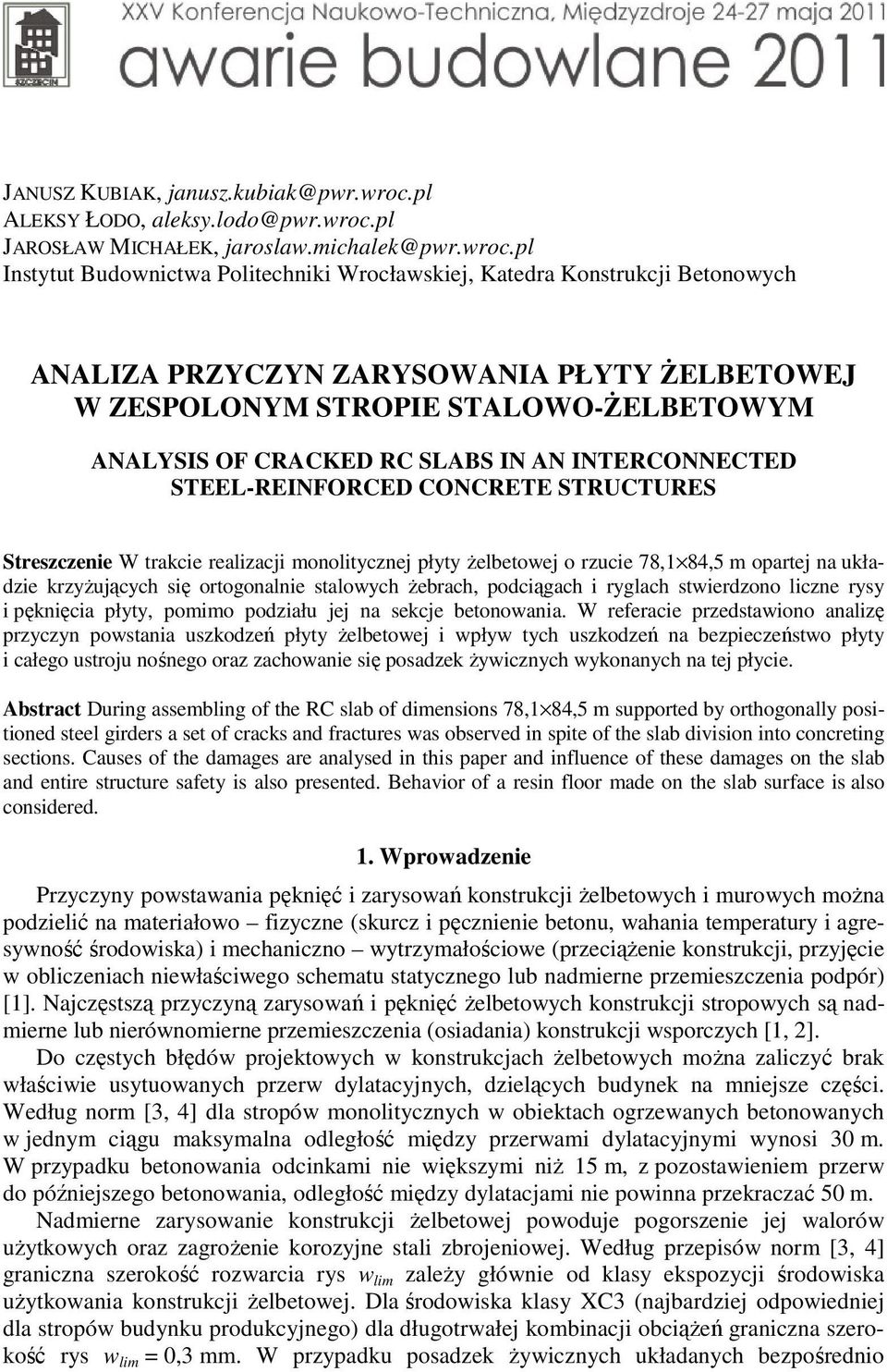 pl JAROSŁAW MICHAŁEK, jaroslaw.michalek@pwr.wroc.