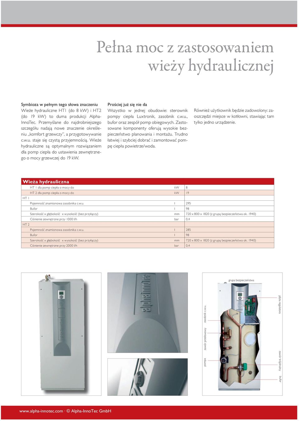 Pełna moc z zastosowaniem wieży hydrauicznej LW 150A w kika dzo zimnych dni w roku dodatkowego ogrzewania, które będzie pracowało równoege z pompą ciepła.