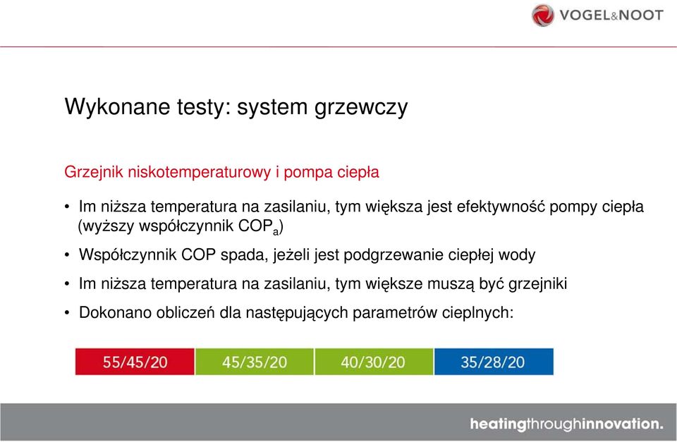 a ) Współczynnik COP spada, jeżeli jest podgrzewanie ciepłej wody Im niższa temperatura na
