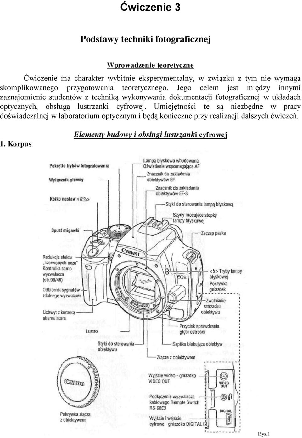 Jego celem jest między innymi zaznajomienie studentów z techniką wykonywania dokumentacji fotograficznej w układach optycznych,