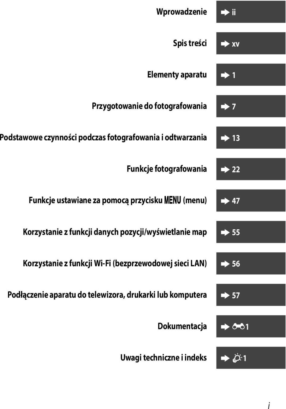 (menu) 47 Korzystanie z funkcji danych pozycji/wyświetlanie map 55 Korzystanie z funkcji Wi-Fi (bezprzewodowej