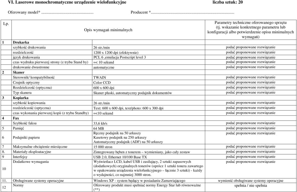 /min rozdzielczość 1200 x 1200 dpi (efektywnie) język drukowania PCL 6,emulacja Postscript level 3 czas wydruku pierwszej strony (z trybu Stand by) =< 10 sekund drukowanie dwustronne automatyczne 2