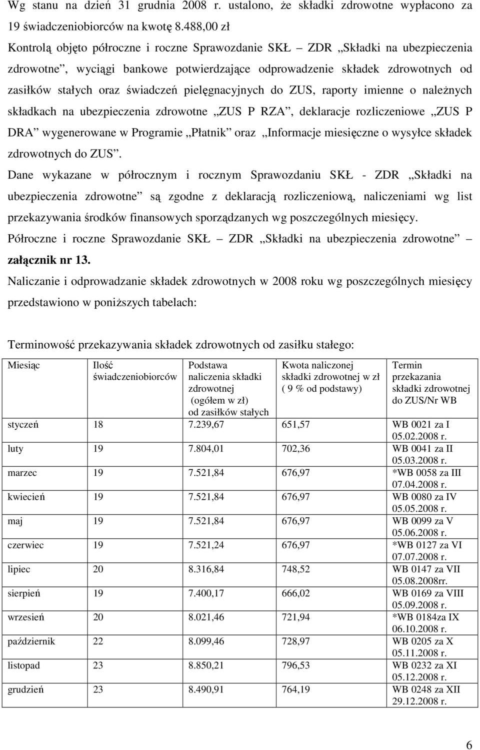 świadczeń pielęgnacyjnych do ZUS, raporty imienne o naleŝnych składkach na ubezpieczenia zdrowotne ZUS P RZA, deklaracje rozliczeniowe ZUS P DRA wygenerowane w Programie Płatnik oraz Informacje