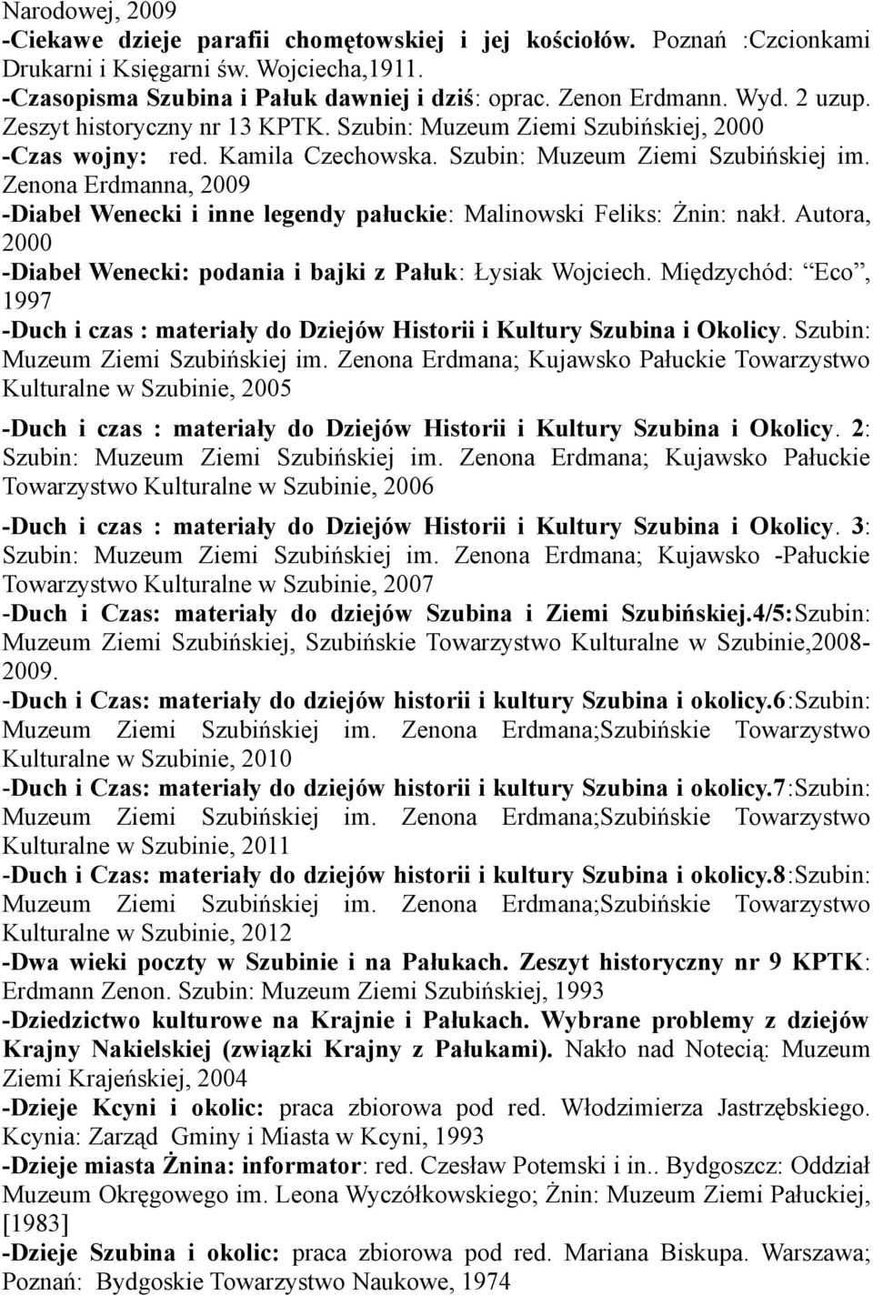 Zenona Erdmanna, 2009 -Diabeł Wenecki i inne legendy pałuckie: Malinowski Feliks: Żnin: nakł. Autora, 2000 -Diabeł Wenecki: podania i bajki z Pałuk: Łysiak Wojciech.