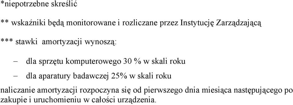 roku dla aparatury badawczej 25% w skali roku naliczanie amortyzacji rozpoczyna się