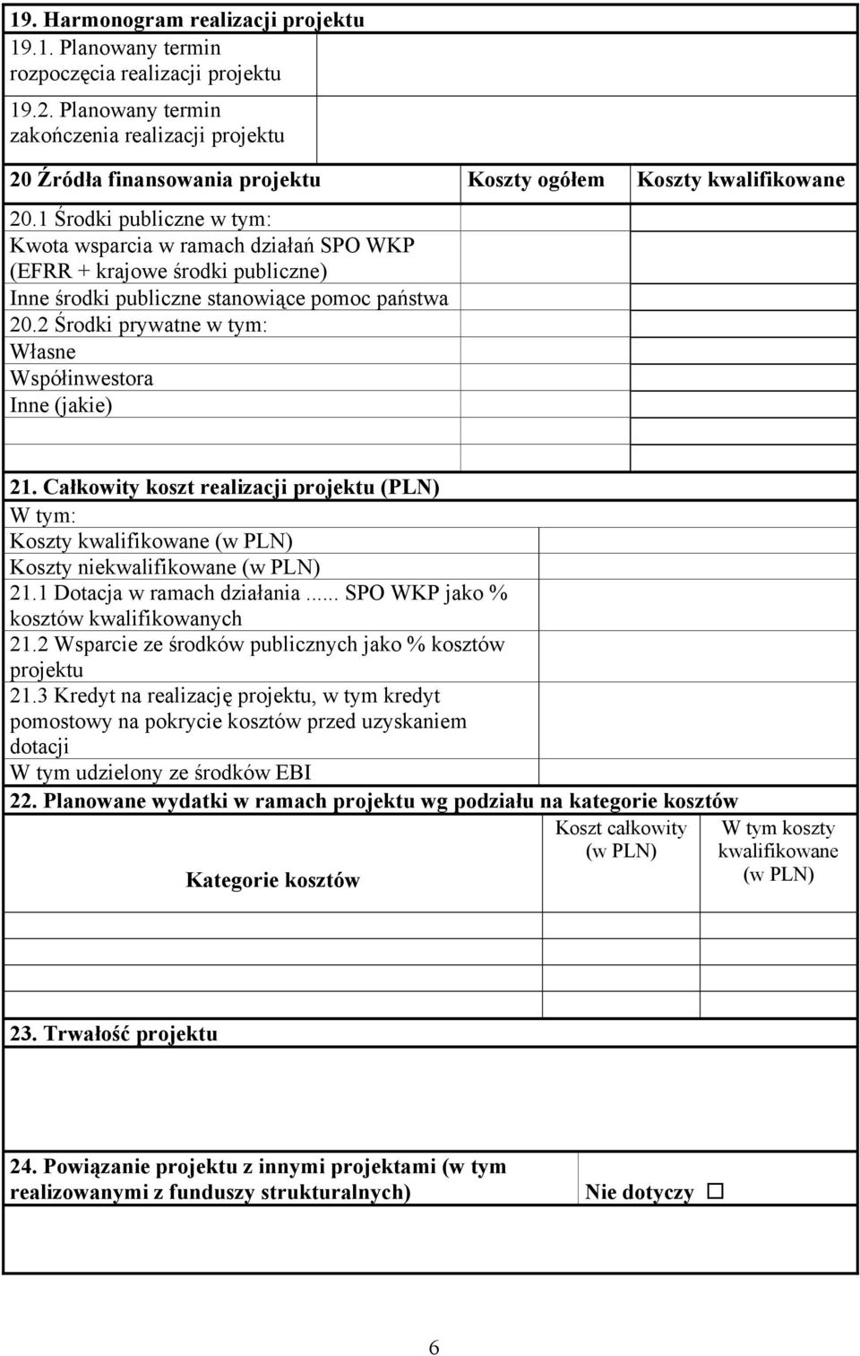 1 Środki publiczne w tym: Kwota wsparcia w ramach działań SPO WKP (EFRR + krajowe środki publiczne) Inne środki publiczne stanowiące pomoc państwa 20.