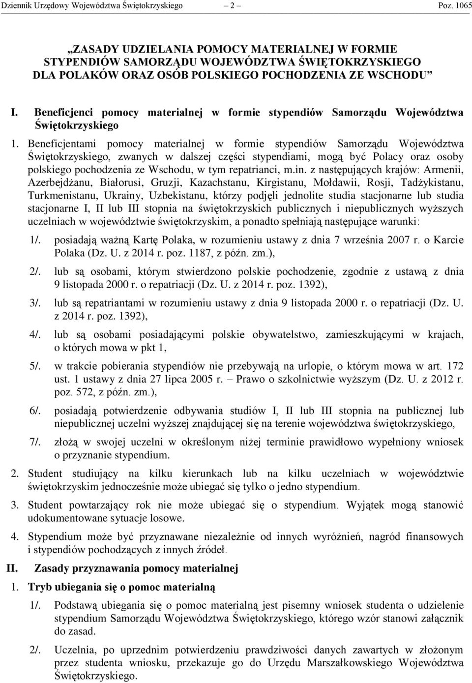 Beneficjenci pomocy materialnej w formie stypendiów Samorządu Województwa Świętokrzyskiego 1.