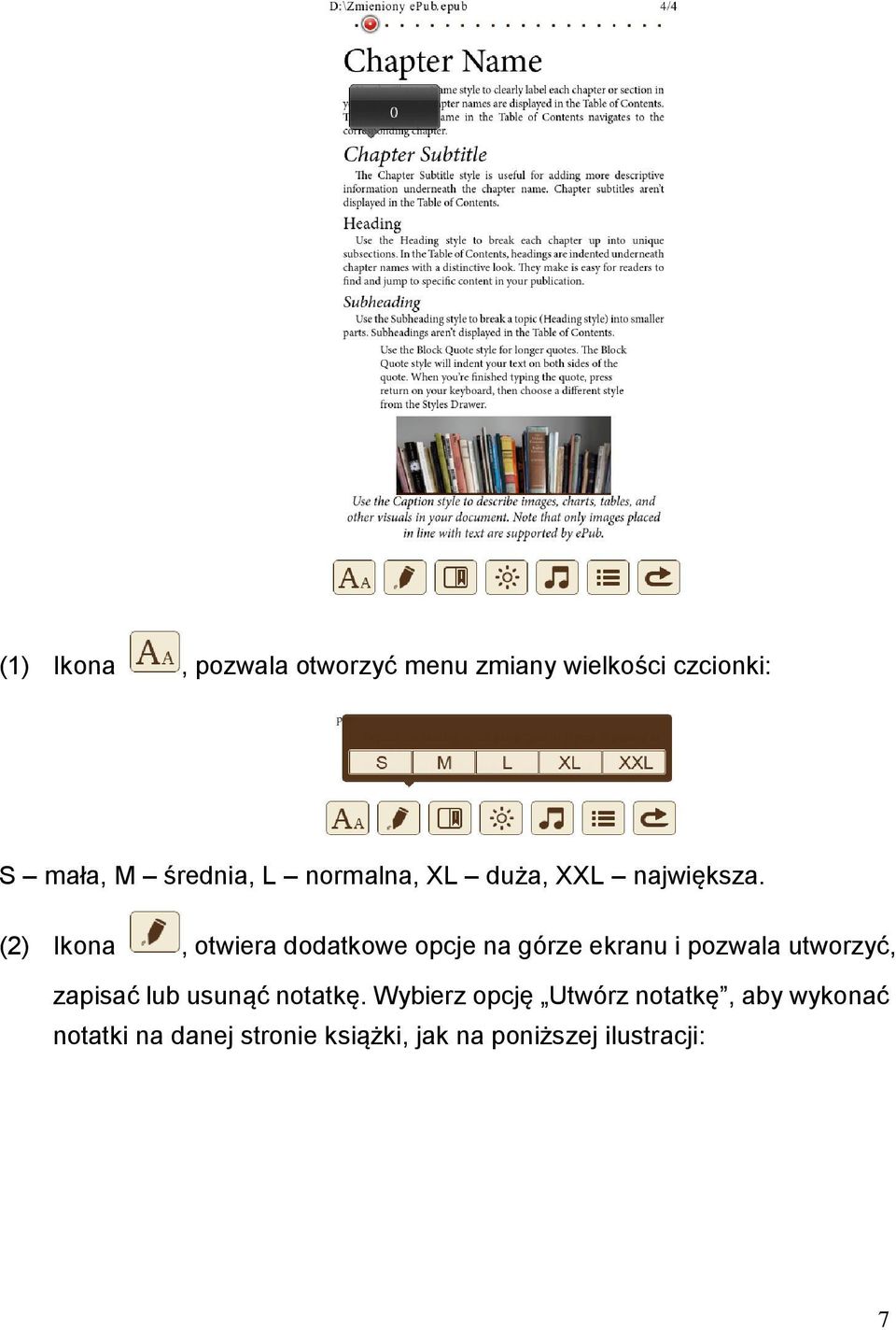 (2) Ikona, otwiera dodatkowe opcje na górze ekranu i pozwala utworzyć, zapisać