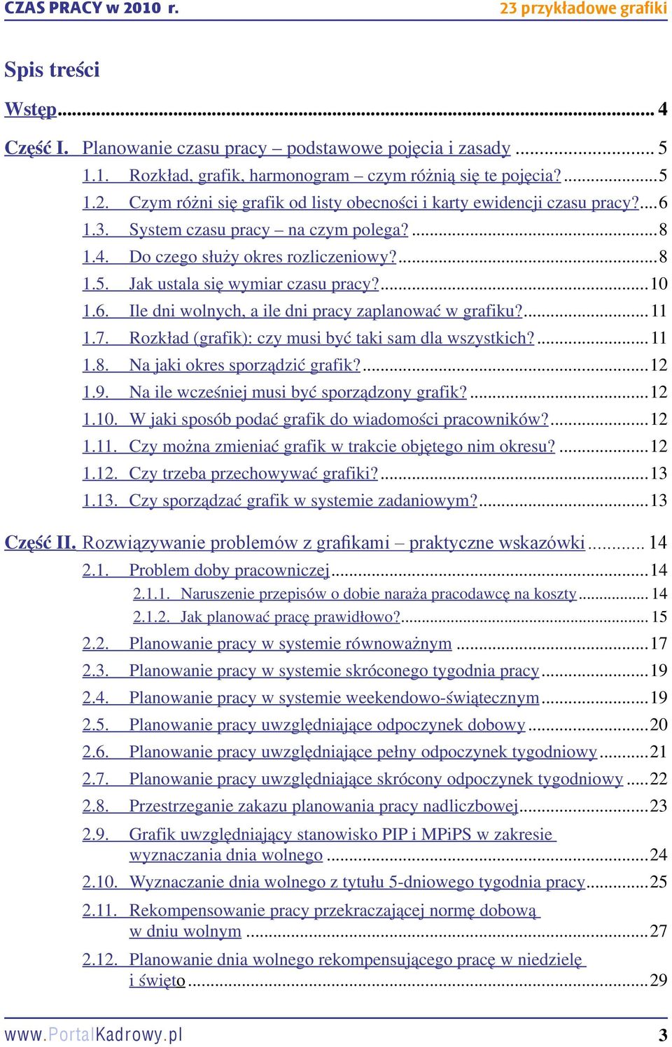 Jak ustala się wymiar czasu pracy?...10 1.6. Ile dni wolnych, a ile dni pracy zaplanować w grafiku?...11 1.7. Rozkład (grafik): czy musi być taki sam dla wszystkich?...11 1.8.
