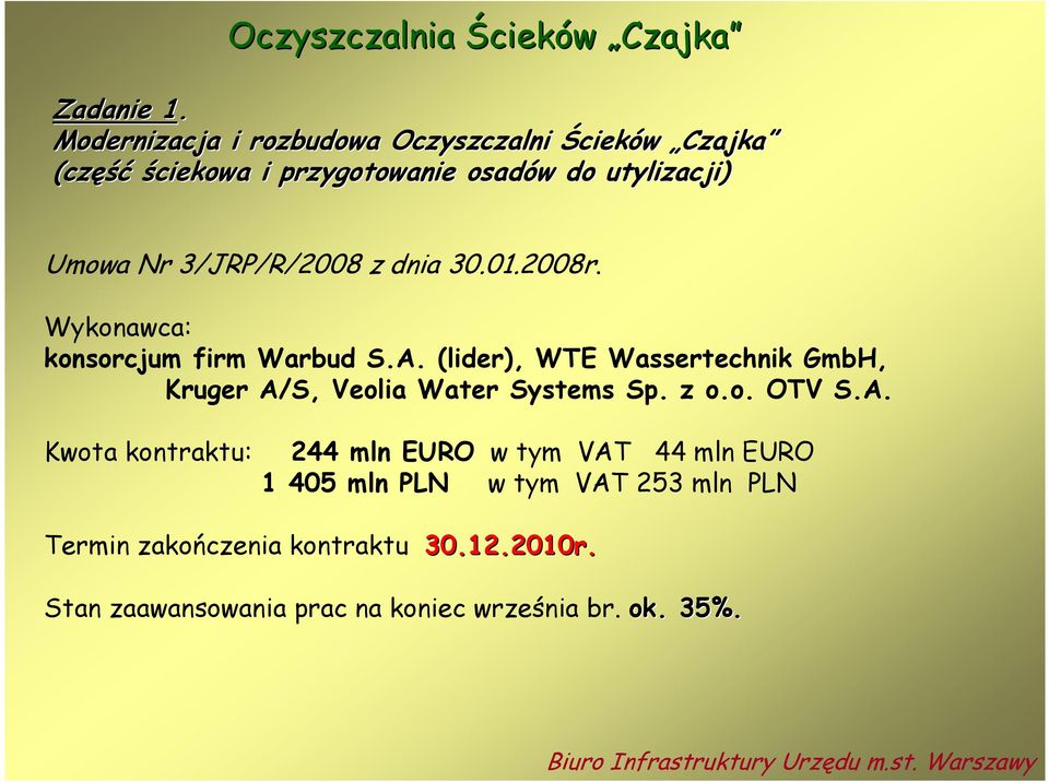 3/JRP/R/2008 z dnia 30.01.2008r. Wykonawca: konsorcjum firm Warbud S.A.