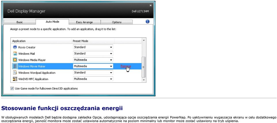 Po uaktywnieniu wygaszacza ekranu w celu dodatkowego oszczędzania energii, jasność